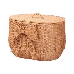 bali & pari Creusa Natural Rattan Laundry Basket with Bow Detail, Wide